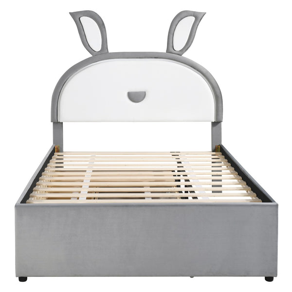 HomeRoots Gray Tufted Upholstered Full Bed Frame with LED Lighting, Trundle, Drawers & Modern Comfort Design 590453