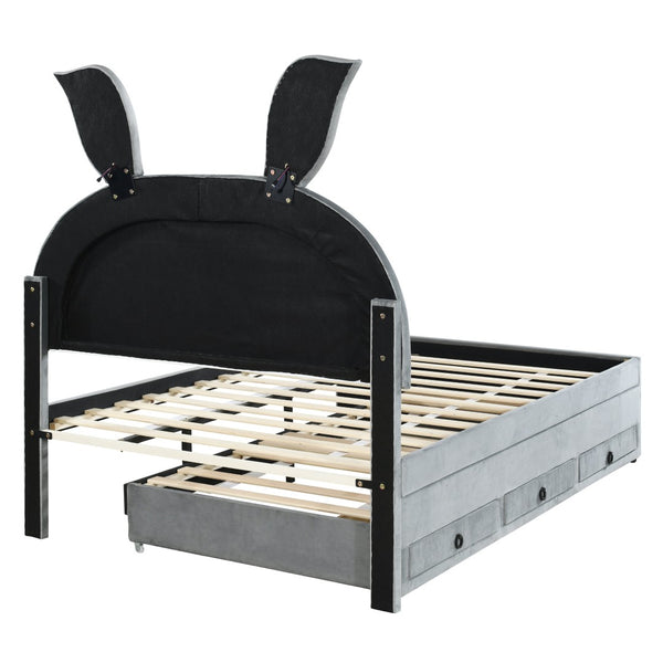 HomeRoots Gray Tufted Upholstered Full Bed Frame with LED Lighting, Trundle, Drawers & Modern Comfort Design 590453