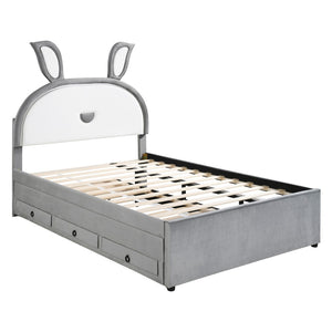 HomeRoots Gray Tufted Upholstered Full Bed Frame with LED Lighting, Trundle, Drawers & Modern Comfort Design 590453
