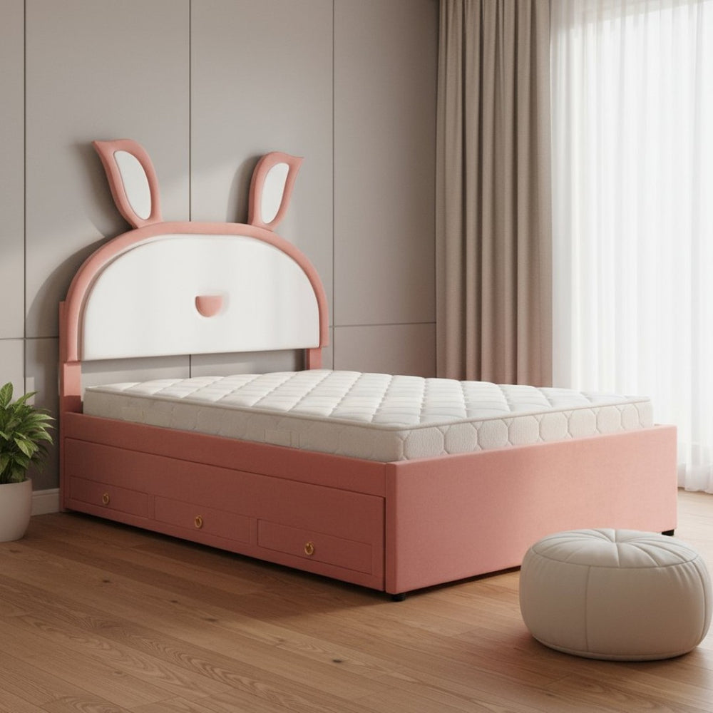 HomeRoots Pink Tufted Upholstered Full Bed Frame with LED Lights, Trundle, Drawers & Cozy Design for Comfort 590454