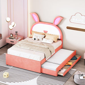 HomeRoots Pink Tufted Upholstered Full Bed Frame with LED Lights, Trundle, Drawers & Cozy Design for Comfort 590454