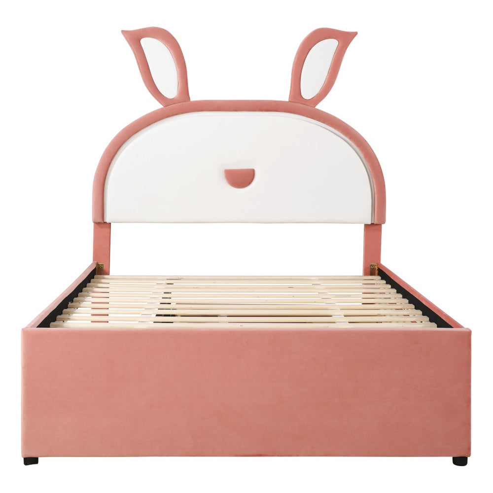 HomeRoots Pink Tufted Upholstered Full Bed Frame with LED Lights, Trundle, Drawers & Cozy Design for Comfort 590454