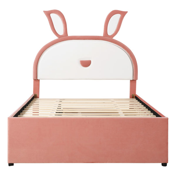 HomeRoots Pink Tufted Upholstered Full Bed Frame with LED Lights, Trundle, Drawers & Cozy Design for Comfort 590454