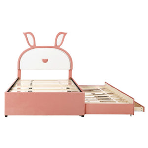 HomeRoots Pink Tufted Upholstered Full Bed Frame with LED Lights, Trundle, Drawers & Cozy Design for Comfort 590454