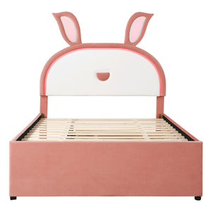HomeRoots Pink Tufted Upholstered Full Bed Frame with LED Lights, Trundle, Drawers & Cozy Design for Comfort 590454