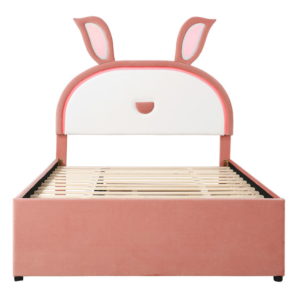 HomeRoots Pink Tufted Upholstered Full Bed Frame with LED Lights, Trundle, Drawers & Cozy Design for Comfort 590454