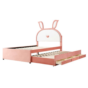 HomeRoots Pink Tufted Upholstered Full Bed Frame with LED Lights, Trundle, Drawers & Cozy Design for Comfort 590454