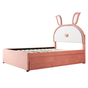 HomeRoots Pink Tufted Upholstered Full Bed Frame with LED Lights, Trundle, Drawers & Cozy Design for Comfort 590454