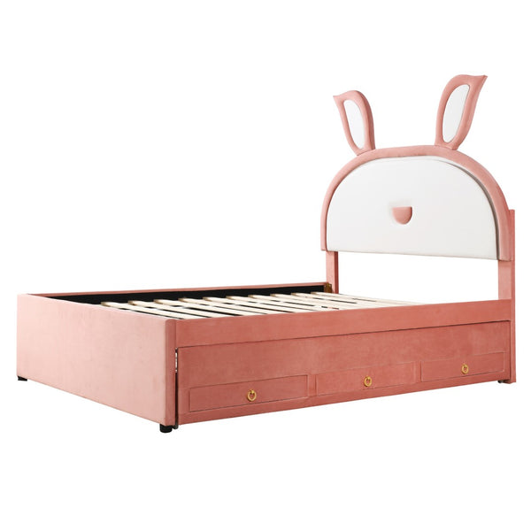 HomeRoots Pink Tufted Upholstered Full Bed Frame with LED Lights, Trundle, Drawers & Cozy Design for Comfort 590454