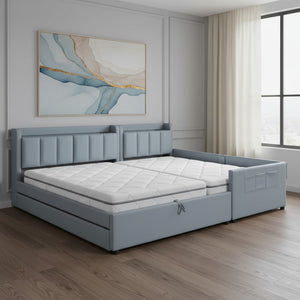 HomeRoots Gray Tufted Upholstered Queen Bed Frame with USB Charging, Trundle-Ready Design, and Storage Drawer 590456