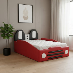 HomeRoots Red Tufted Upholstered Twin Bed Frame - Stylish Comfort, Sturdy Support, No Box Spring Needed! 590457