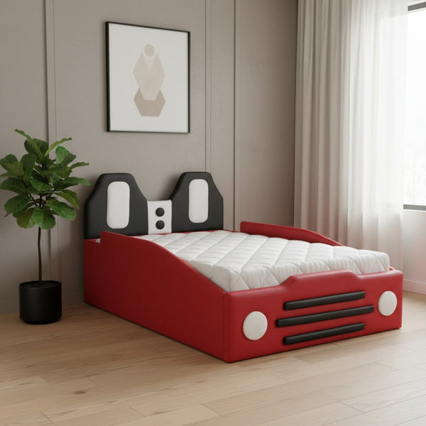 HomeRoots Red Tufted Upholstered Twin Bed Frame - Stylish Comfort, Sturdy Support, No Box Spring Needed! 590457