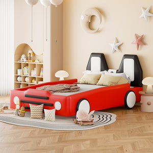 HomeRoots Red Tufted Upholstered Twin Bed Frame - Stylish Comfort, Sturdy Support, No Box Spring Needed! 590457