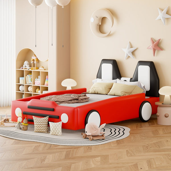 HomeRoots Red Tufted Upholstered Twin Bed Frame - Stylish Comfort, Sturdy Support, No Box Spring Needed! 590457