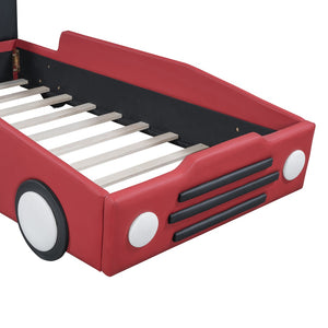 HomeRoots Red Tufted Upholstered Twin Bed Frame - Stylish Comfort, Sturdy Support, No Box Spring Needed! 590457