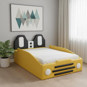 HomeRoots Yellow Tufted Upholstered Twin Bed Frame - Stylish Comfort with Supportive Platform Design for Kids & Guests 590458
