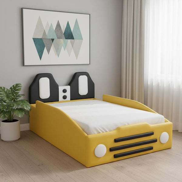 HomeRoots Yellow Tufted Upholstered Twin Bed Frame - Stylish Comfort with Supportive Platform Design for Kids & Guests 590458