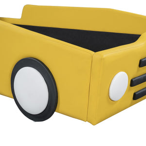 HomeRoots Yellow Tufted Upholstered Twin Bed Frame - Stylish Comfort with Supportive Platform Design for Kids & Guests 590458