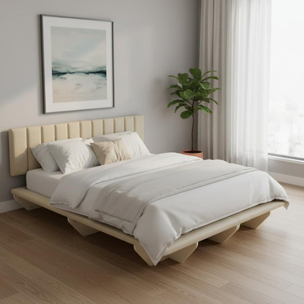 HomeRoots Beige Tufted Upholstered Queen Bed Frame with USB Port & Wooden Slats for Ultimate Comfort 590459
