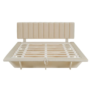 HomeRoots Beige Tufted Upholstered Queen Bed Frame with USB Port & Wooden Slats for Ultimate Comfort 590459