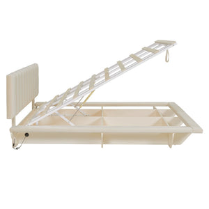 HomeRoots Beige Tufted Upholstered Queen Bed Frame with USB Port & Wooden Slats for Ultimate Comfort 590459