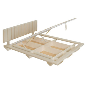 HomeRoots Beige Tufted Upholstered Queen Bed Frame with USB Port & Wooden Slats for Ultimate Comfort 590459