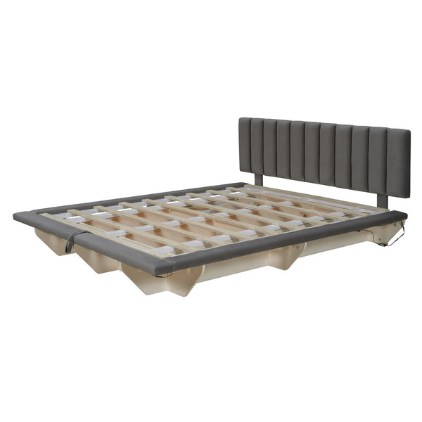 HomeRoots Gray Tufted Upholstered Queen Bed Frame with Built-In USB Port for Modern Comfort & Style Upgrade 590460