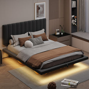 HomeRoots Gray Tufted Upholstered Queen Bed Frame with Built-In USB Port for Modern Comfort & Style Upgrade 590460
