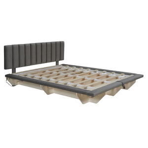 HomeRoots Gray Tufted Upholstered Queen Bed Frame with Built-In USB Port for Modern Comfort & Style Upgrade 590460