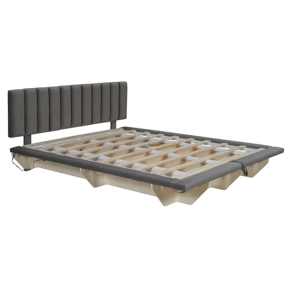 HomeRoots Gray Tufted Upholstered Queen Bed Frame with Built-In USB Port for Modern Comfort & Style Upgrade 590460