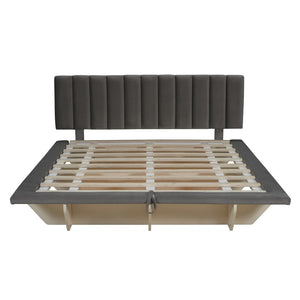 HomeRoots Gray Tufted Upholstered Queen Bed Frame with Built-In USB Port for Modern Comfort & Style Upgrade 590460