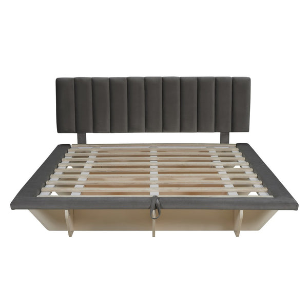 HomeRoots Gray Tufted Upholstered Queen Bed Frame with Built-In USB Port for Modern Comfort & Style Upgrade 590460