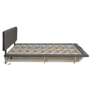 HomeRoots Gray Tufted Upholstered Queen Bed Frame with Built-In USB Port for Modern Comfort & Style Upgrade 590460
