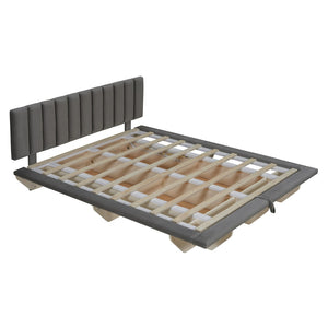 HomeRoots Gray Tufted Upholstered Queen Bed Frame with Built-In USB Port for Modern Comfort & Style Upgrade 590460