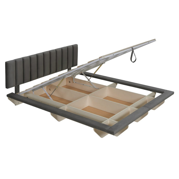 HomeRoots Gray Tufted Upholstered Queen Bed Frame with Built-In USB Port for Modern Comfort & Style Upgrade 590460