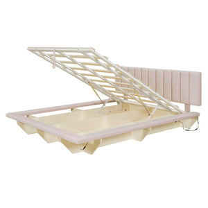 HomeRoots Pink Tufted Upholstered Queen Bed Frame with Convenient USB Port for Stylish Comfort & Support 590461