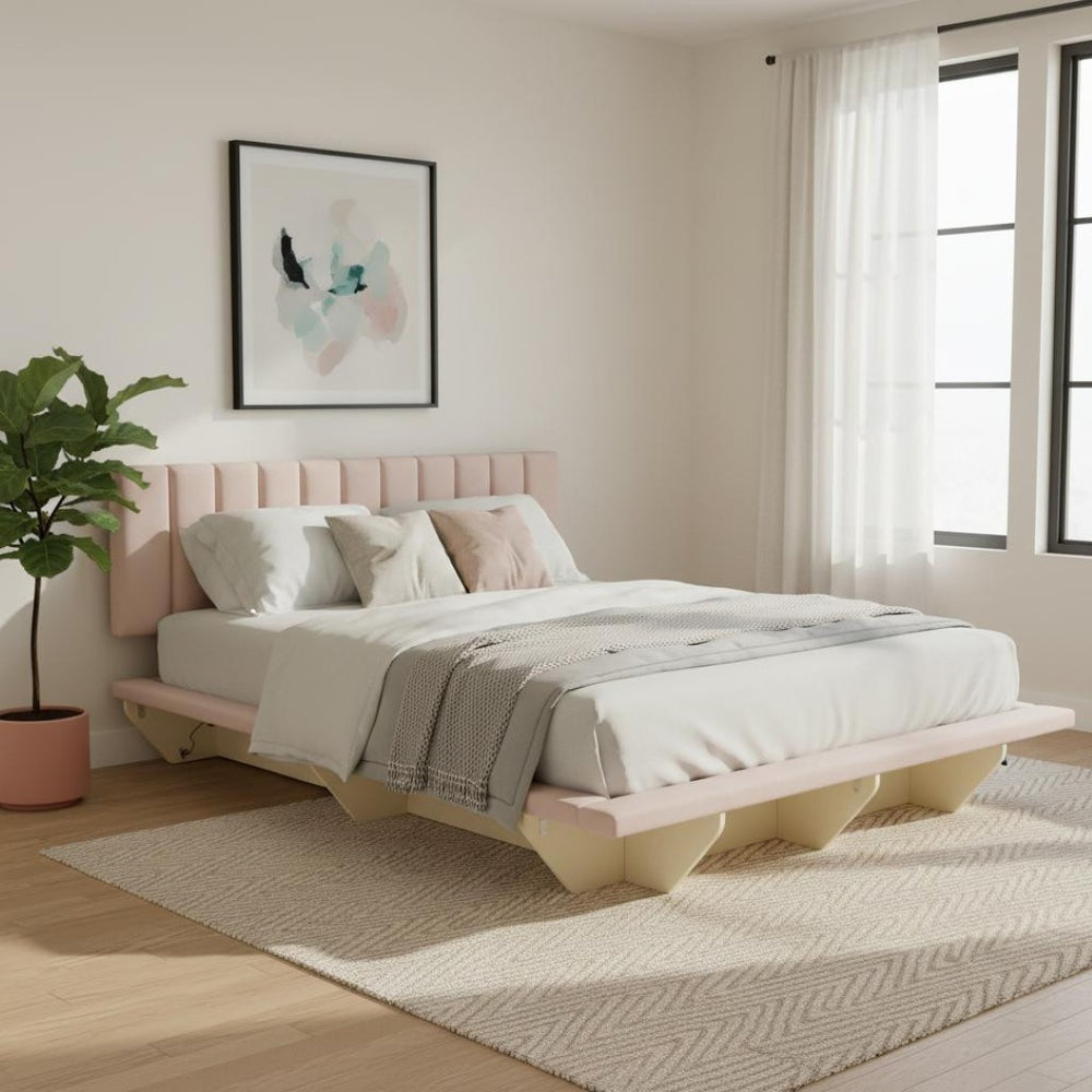 HomeRoots Pink Tufted Upholstered Queen Bed Frame with Convenient USB Port for Stylish Comfort & Support 590461