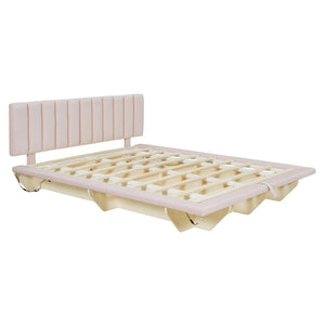 HomeRoots Pink Tufted Upholstered Queen Bed Frame with Convenient USB Port for Stylish Comfort & Support 590461