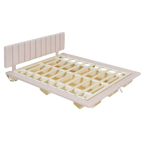 HomeRoots Pink Tufted Upholstered Queen Bed Frame with Convenient USB Port for Stylish Comfort & Support 590461