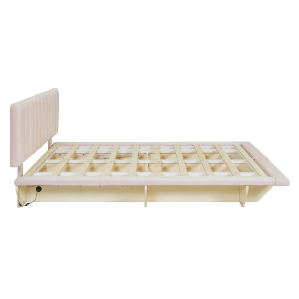 HomeRoots Pink Tufted Upholstered Queen Bed Frame with Convenient USB Port for Stylish Comfort & Support 590461