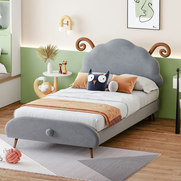 HomeRoots Gray Tufted Upholstered Twin Bed Frame – Elegant Design, Sturdy Support, Perfect for Small Spaces! 590463