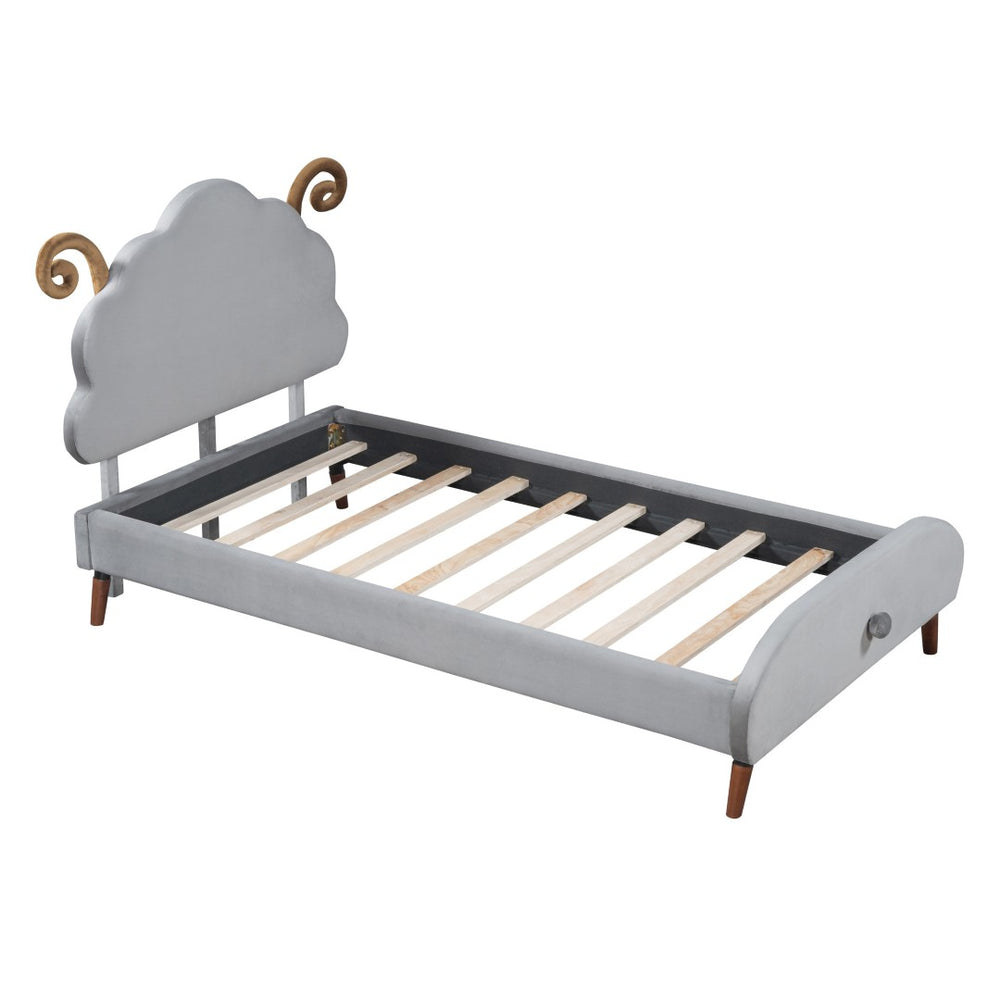 HomeRoots Gray Tufted Upholstered Twin Bed Frame – Elegant Design, Sturdy Support, Perfect for Small Spaces! 590463