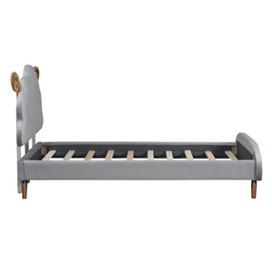 HomeRoots Gray Tufted Upholstered Twin Bed Frame – Elegant Design, Sturdy Support, Perfect for Small Spaces! 590463