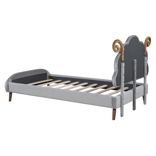 HomeRoots Gray Tufted Upholstered Twin Bed Frame – Elegant Design, Sturdy Support, Perfect for Small Spaces! 590463