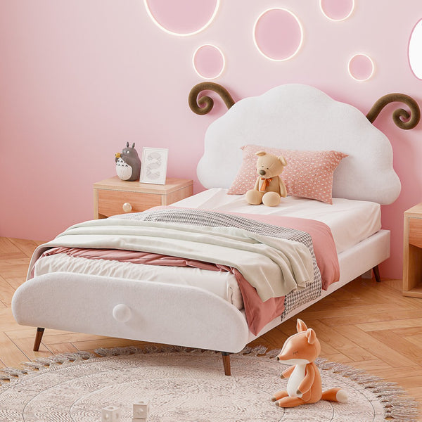 HomeRoots White Tufted Upholstered Twin Bed Frame - Modern, Stylish Design for Cozy Sleep & Enhanced Support 590464