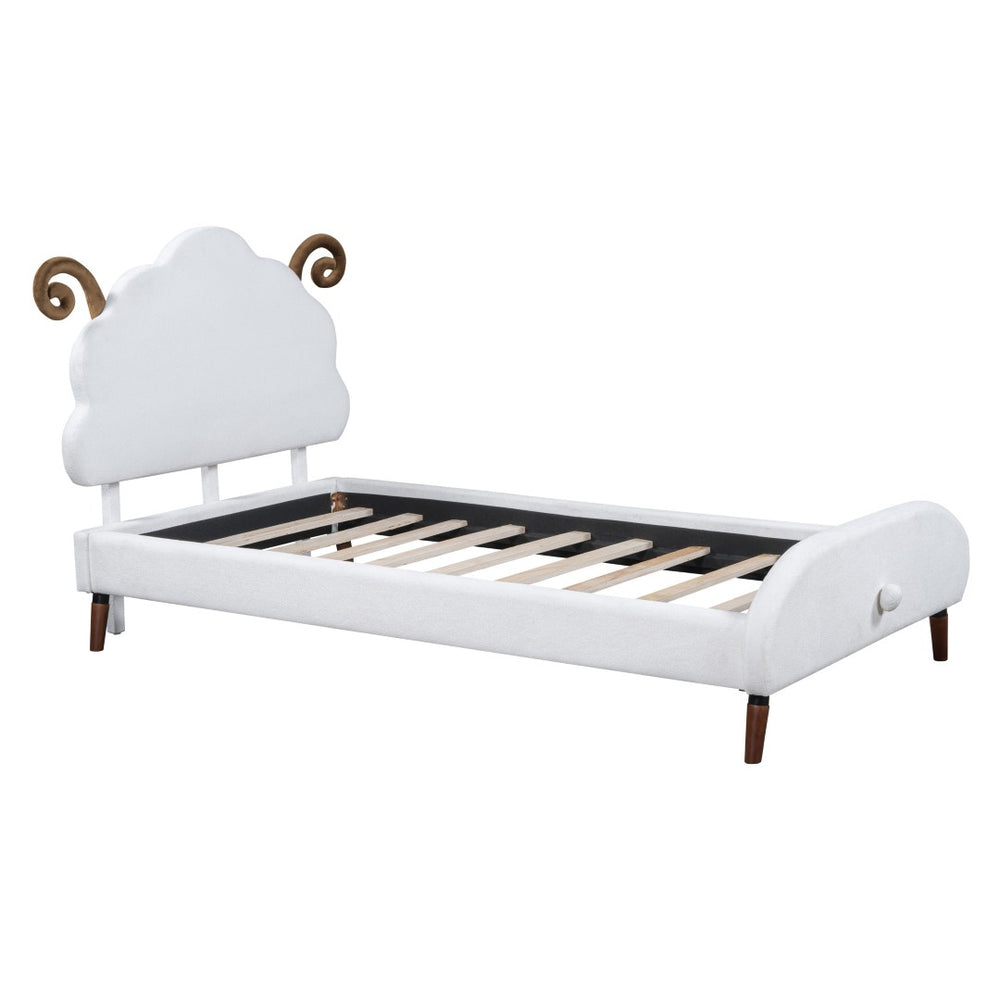 HomeRoots White Tufted Upholstered Twin Bed Frame - Modern, Stylish Design for Cozy Sleep & Enhanced Support 590464