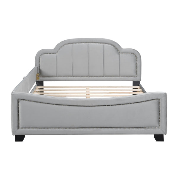 HomeRoots Gray Tufted Upholstered Full Bed Frame - Stylish, Comfortable Sleep Solution with Sturdy Support! 590465