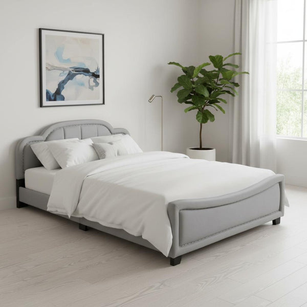 HomeRoots Gray Tufted Upholstered Full Bed Frame - Stylish, Comfortable Sleep Solution with Sturdy Support! 590465