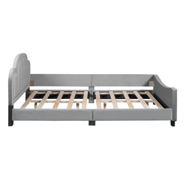 HomeRoots Gray Tufted Upholstered Full Bed Frame - Stylish, Comfortable Sleep Solution with Sturdy Support! 590465