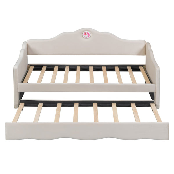 HomeRoots Beige Tufted Upholstered Twin Bed Frame with Space-Saving Trundle for Cozy Guest Sleepovers 590467